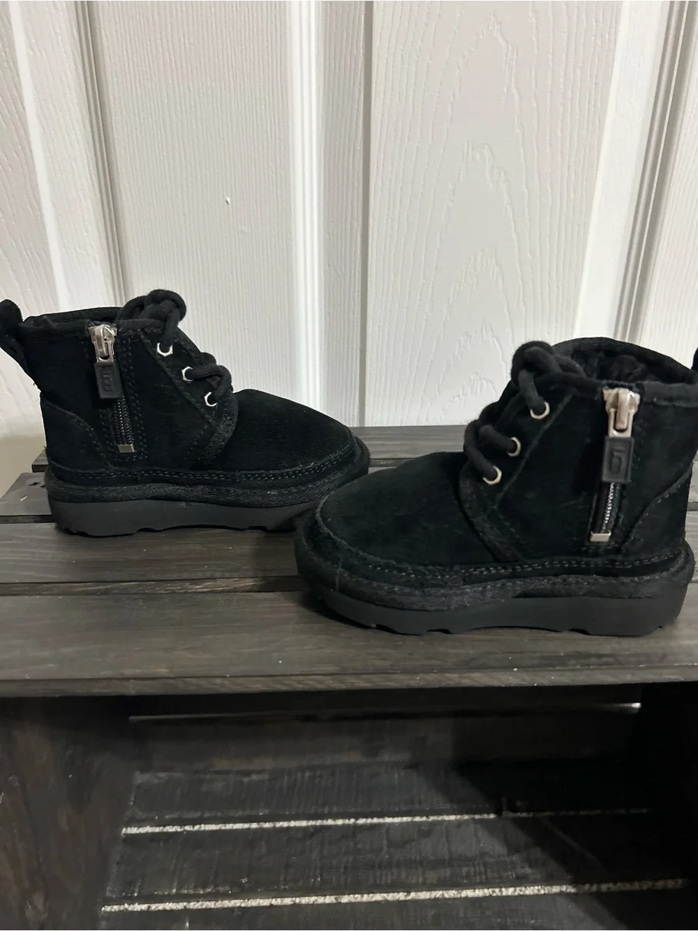 Ugg Toddler Black Suede Boots W/ Side Zip Size 6